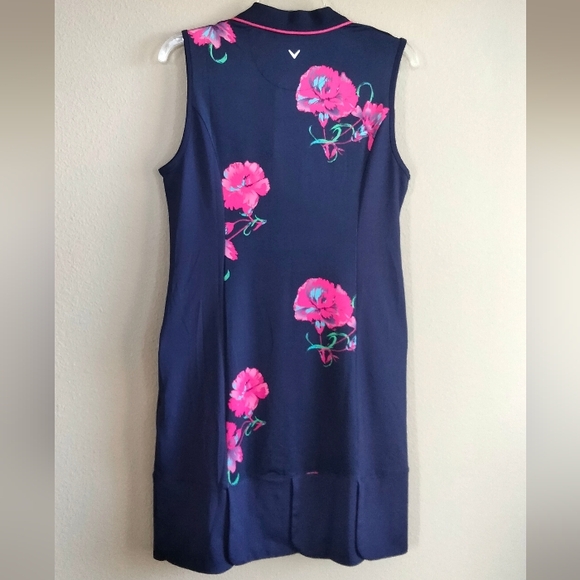 NWT Callaway Size Medium Sleeveless Pink Floral Navy Dress With Collar - Picture 2 of 10